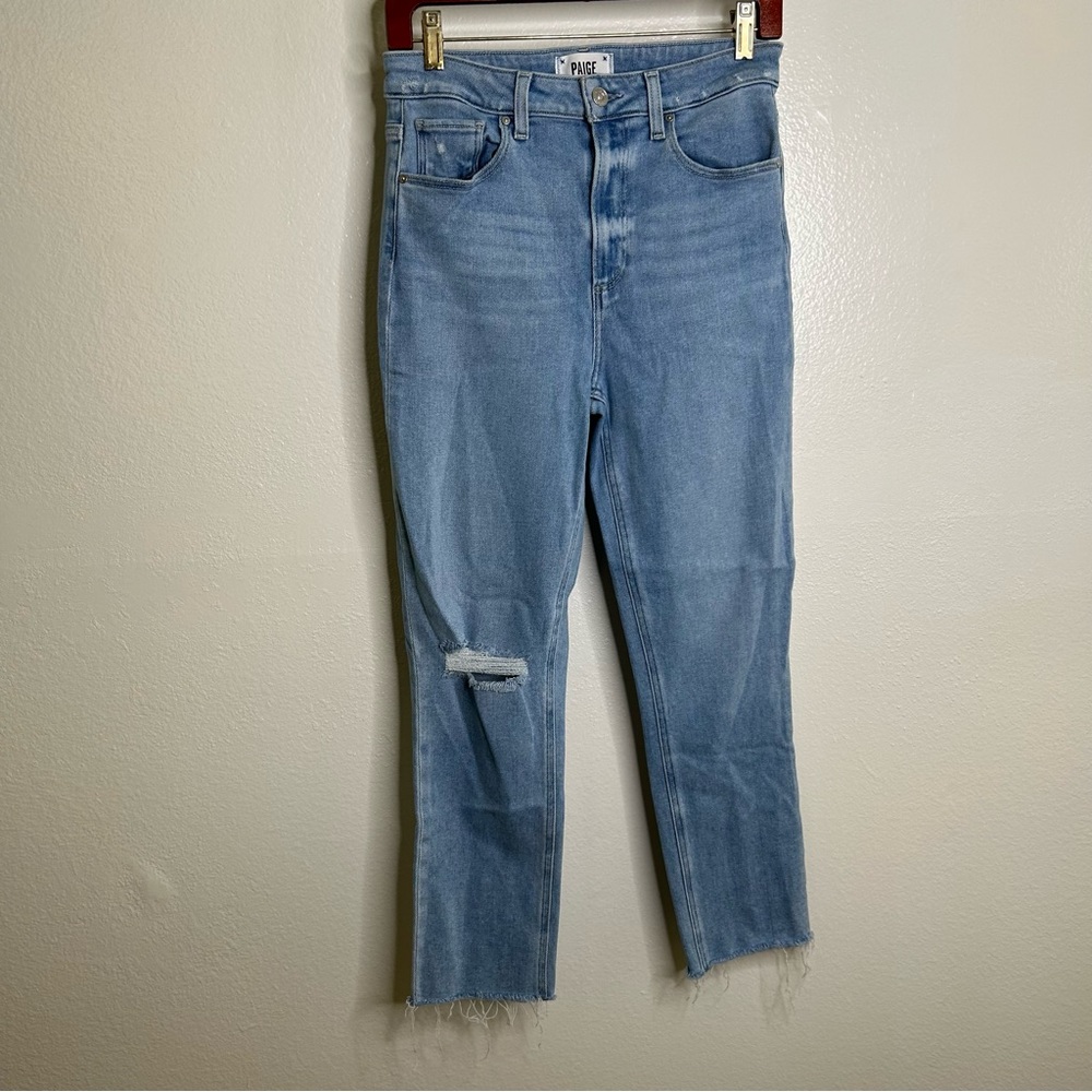 PAIGE High Rise Sarah Slim Crop Jean in Cruiser Destructed 28 - Picture 5 of 15